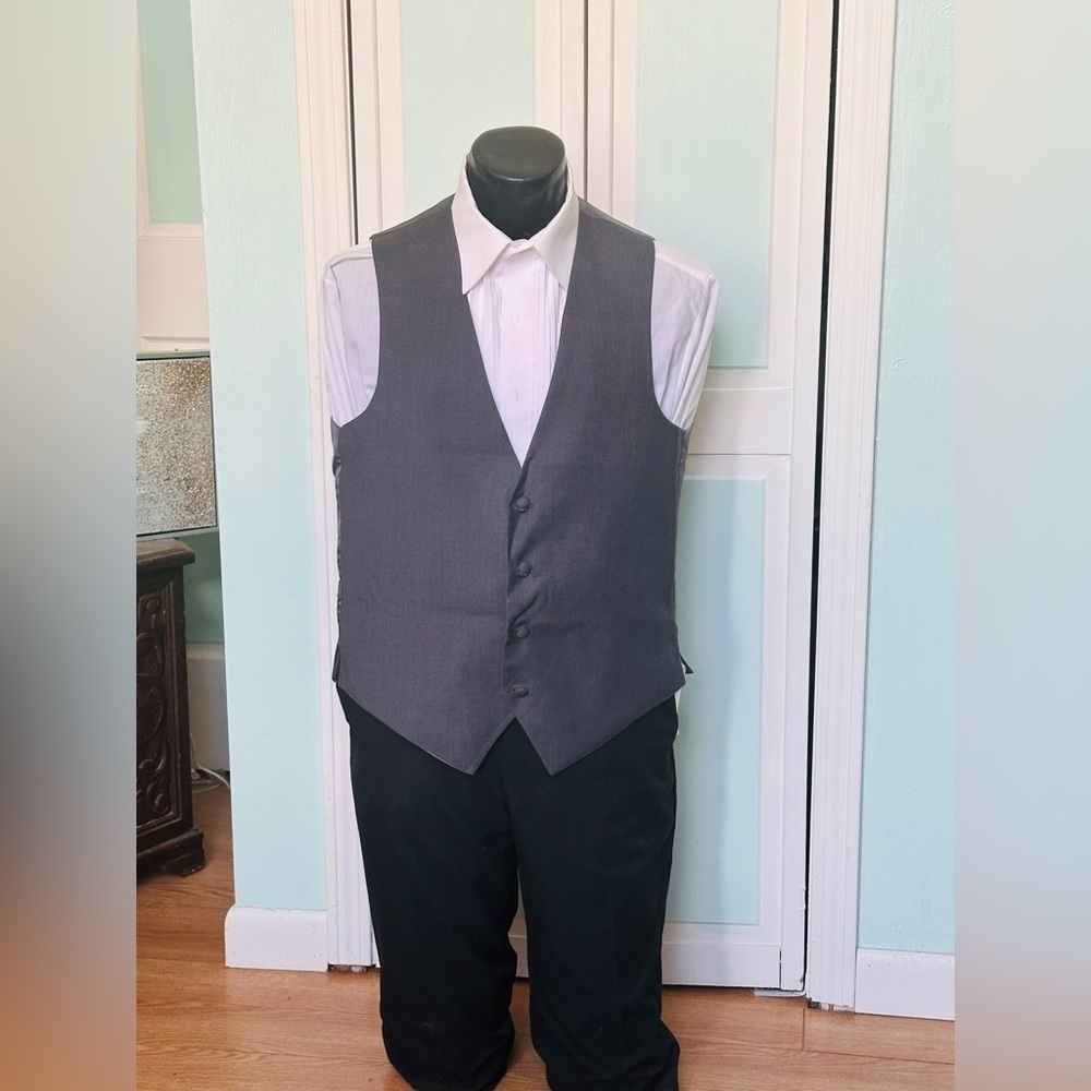Steel Gray Dark Grey Charcoal Closed Back Vest Wedding Prom Men’s Large L Tall